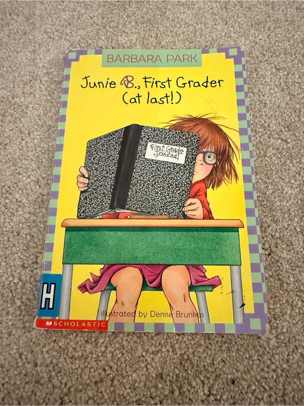 Scholastic Yellow Book Back with Purple-Check Border